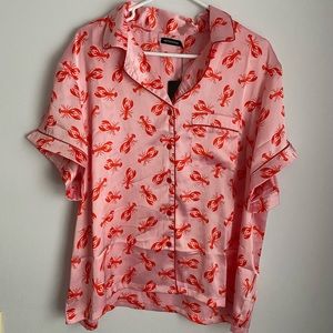 NWT✨PrettyLittleThing Pink Lobster Print Satin Short PJ Set Women’s Large